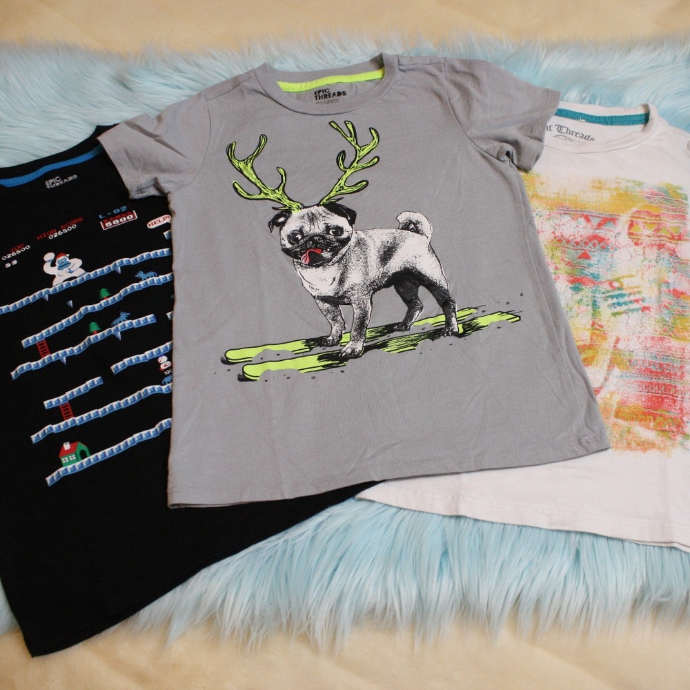3pc Bundle Boys Size 7 Fun Graphic Prints Shirts